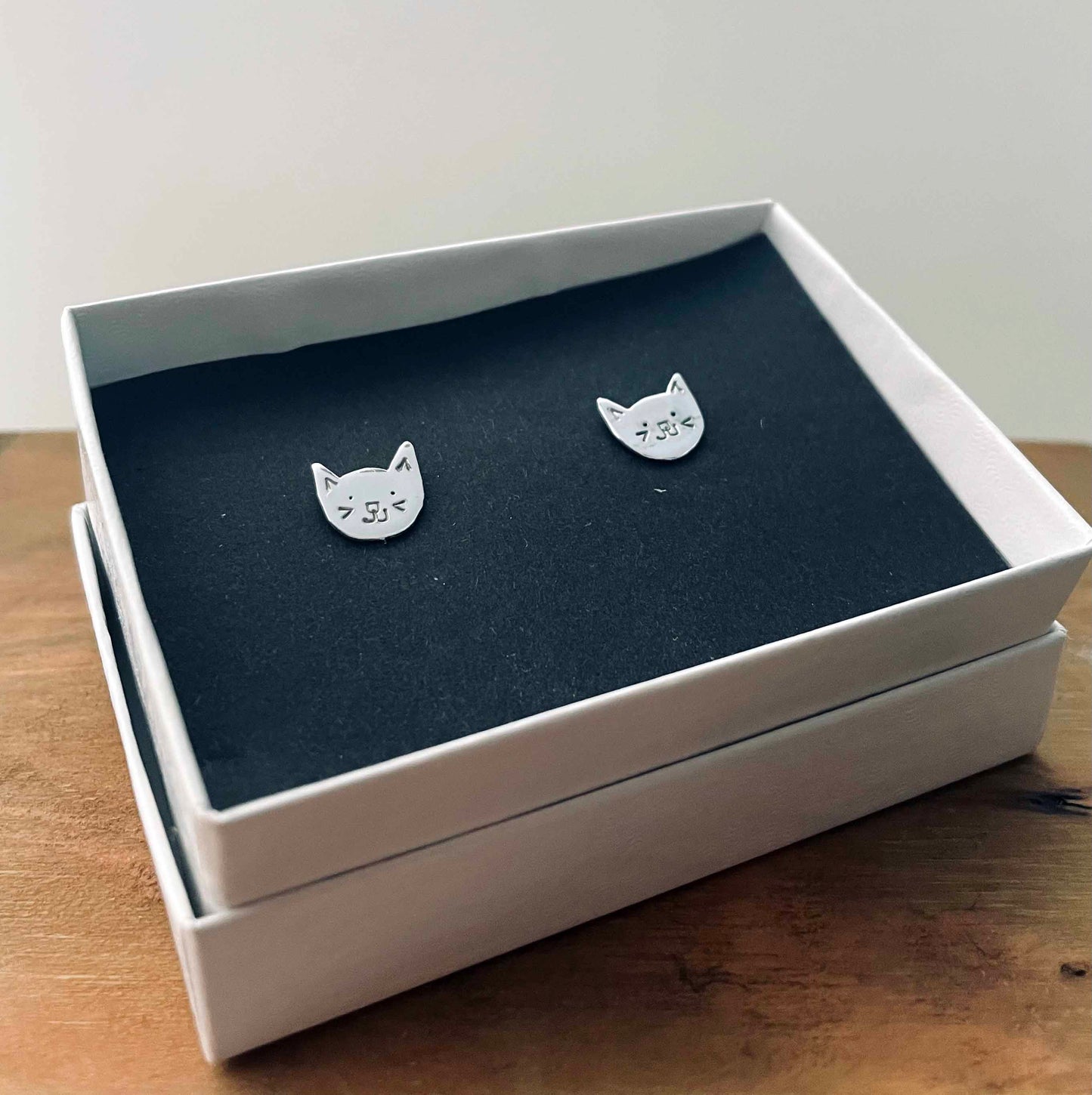 Cat Stud Earrings - Silver